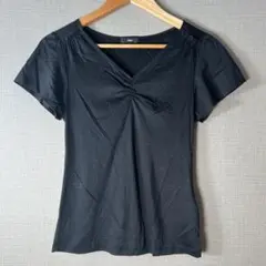 【INED】リヨセルコットン ギャザーフリル袖カットソー黒(9 M)ギャザー上品のサムネイル