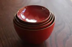 時代金縁朱漆の美しい四つ椀（検輪島塗お椀懐石椀根来民芸