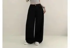試着のみタグ付き　-5℃ 冷感クーリングワイドコットンパンツ　シンプルブラック