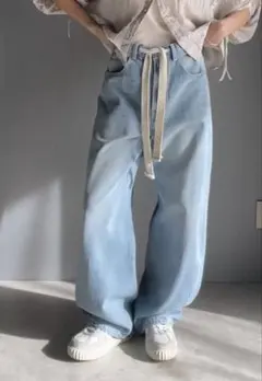 クラシカルエルフ　ドロスト紐付きカーブイージーデニムパンツ