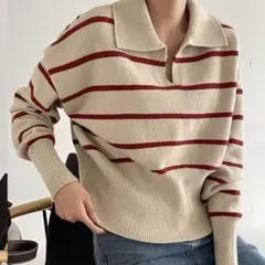 Ｖネックボーダーニット　セーターM