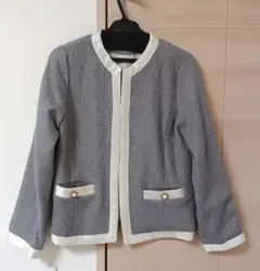 HIAND】ハイアンド 箔ジャガードノーカラージャケット アイボリー花柄