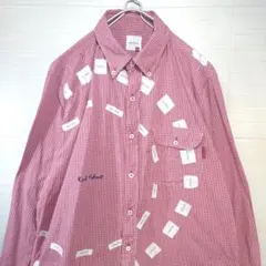 カールヘルム　長袖シャツ　刺繍ロゴ　パッチワーク　チェック　ボタンダウン　レッド