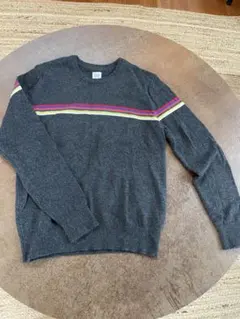 GAP ダークグレー セーター GAP ストライプ ニット S ウール　手洗い可