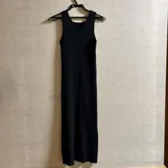ブラック ノースリーブ ロングニットワンピース M