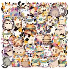 P026　ステッカー　シール　５０枚　猫　動物　カラフル　コラージュ素材