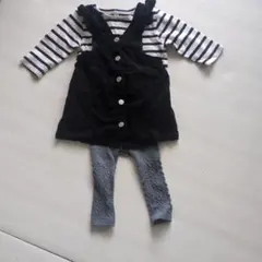 80cmコーディネートスタイル　コーデュロイサロペットとストライプシャツセット