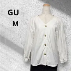 GU ジーユー　綿100% フロントボタンブラウス　M 白　Vネック