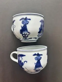 【有田焼 】しん窯 青花 異人さん スープカップ マグカップ 陶器2客セットのサムネイル