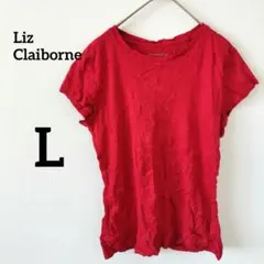 Liz Claiborne 赤 半袖 Tシャツ Lサイズ　綿100% 無地　リブ