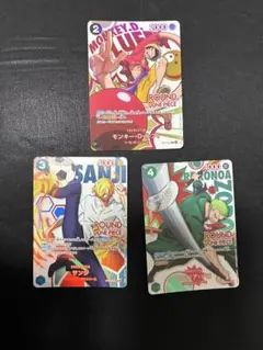 ワンピースカード ラウンドワンコラボ ルフィ サンジ ゾロ 3枚セット