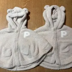 美品 ジェラートピケ クマ耳 ポンチョ ブラウン 双子