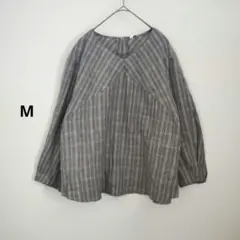 チェック柄 コットン100% ロングスリーブ トップス グレー 長袖 春 M
