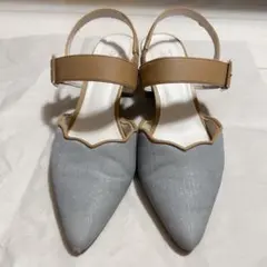 Style ポインテッドトゥパンプス ブラウン レース スカラップ ガーリー銀色
