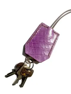 クロコ型押し　ハンドメイド　本革　キークロシェット パープル、紫　SサイズW