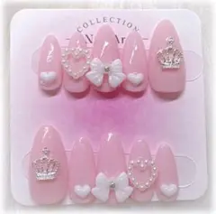 ネイルチップ 地雷系 量産型 リボン ピンク かわいい ハート