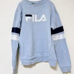 人気カラー FILA フィラ スウェット トレーナー 刺繍ロゴ 水色 M 裏起毛