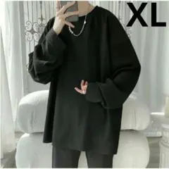 メンズ ブラック クルーネック 長袖 Tシャツ XL 春秋 かっこいいのサムネイル
