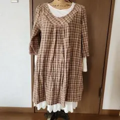 【未使用】HEART MARKET チェック柄長袖インナー付きワンピース