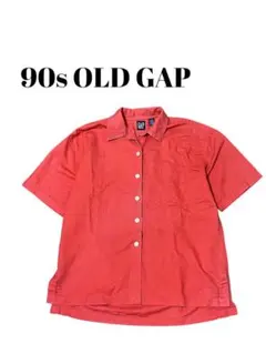 90s OLD GAPギャップ／開襟シャツ　フェード　リネン混　ループ付　赤系L