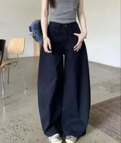ワイドレッグ デニムパンツ ネイビー　カジュアルパンツ　y2k Sのサムネイル