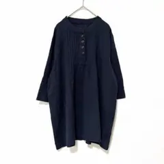 2340コーラル 7分袖 チュニック ピンタック 綿 紺色 M-Lのサムネイル