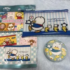 サンリオ　なつかしキャラクターズ フラットポーチ あひるのペックル　刺繍缶バッジ