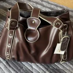 ブラウン ハンドバッグ 外ポケット付き