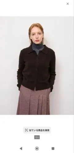 GU パフィータッチニットポロカーディガン 브라운 S