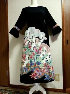 着物留め袖リメイク　 ロングワンピース　Lサイズ