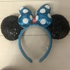 ディズニー　カチューシャ　ミニーマウス　水玉　ブラック　水色