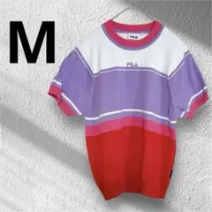 【新品タグ付】FILA フィラ マルチカラー ボーダーニット 半袖 M レトロ
