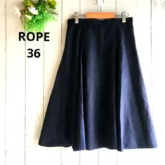 ROPE 36 Ｓ 濃紺 ネイビー 膝丈フレアスカート ポリエステル100%