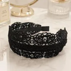【カチューシャ】ヘアアクセサリー ブラック レース 韓国風 黒 新品 ヘアバンド