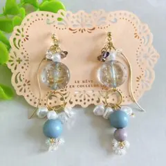 #7 ハンドメイド ピアス イヤリング インド刺繍リボン パール ターコイズ