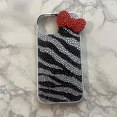 現品限り！デコ電 ゼブラ柄 iPhone13.14.15対応ケース