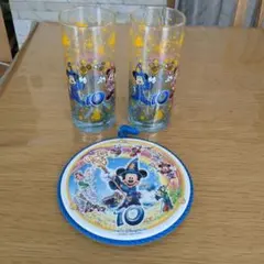 東京ディズニーシー10周年グラス2個、鍋敷きセット