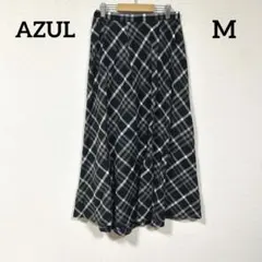 AZUL チェック柄フレアロングスカート 背面ウエストゴム