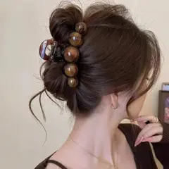 ヘアクリップ 大玉べっ甲 ブラウン オシャレ まとめ髪 おまけ付