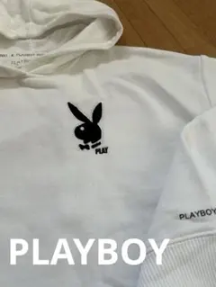 PLAYBOY ホワイト フード付きパーカー　L