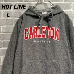 【HOT LINE】カレッジロゴ スウェットパーカー メランジグレー US古着②