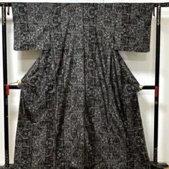 【彦兵衛mini】おすすめ！アンティーク正絹お掛け・長襦袢セット1004-7 Rétro flower＊単衣＊チェック 花 アンティーク銘仙着物 A671