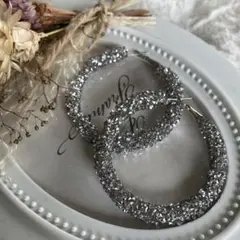 キラキラデザイン　シルバーフープピアス　シンプル　主役級大ぶりピアス