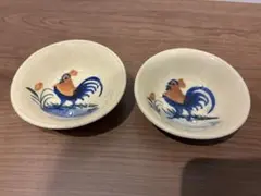 ベトナムソンべ焼き小鉢 鶏と草花の陶器ボウルライテウ焼き 鶏のイラスト2個セットのサムネイル