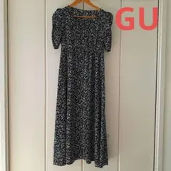GU 花柄 ぽわん袖 ワンピース 半袖 シャツワンピ