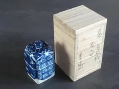 京焼 東山造 祥瑞 角橋杭 香合 共箱 茶道具 香道具 染付香合 未使用品