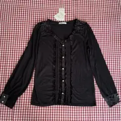 新品未使用　axes femme アクシーズ　ベロアフリル使いプルオーバー　黒