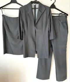レディーススーツ 3点セット ジャケット パンツ スカート M ブラック グレー