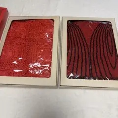未使用 シルク ショール 2点セット レース 赤 高級品 箱付き ギフト 日本製