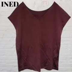 イネド　半袖カットソー Vネック　ワインレッド シンプル　無地　サイズ9 夏服のサムネイル
